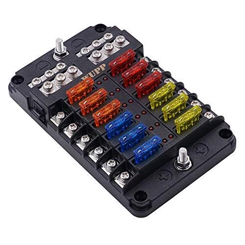 Boat Fuse Block, Marine Fuse Panel with LED Warning Indicator Damp-Proof...