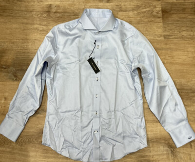 J.Hilburn Dress Shirt 17.75-47 Blue Reg 100% Cotton 