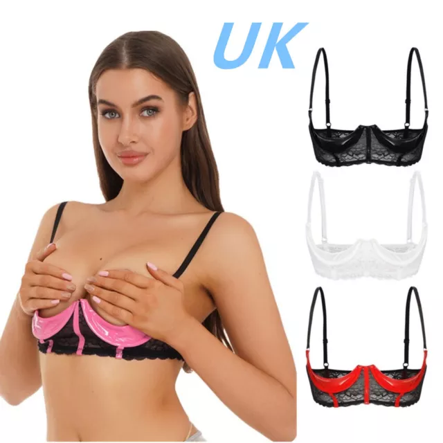 Women's Lace Sheer Push Up Open Cup Bra Tops Sexy See-through Nightwear  Lingerie