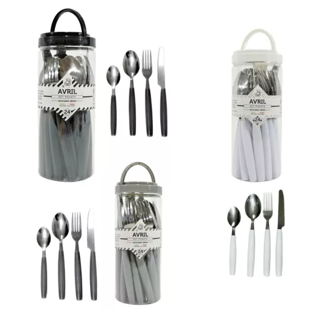 Set Couverts De Table 24 Pièces Acier Inoxydable pour 6 Gens Noir Blanc Gris