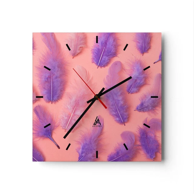 OROLOGIO DA PARETE in Vetro 30x30cm Uccello piuma colore composizione