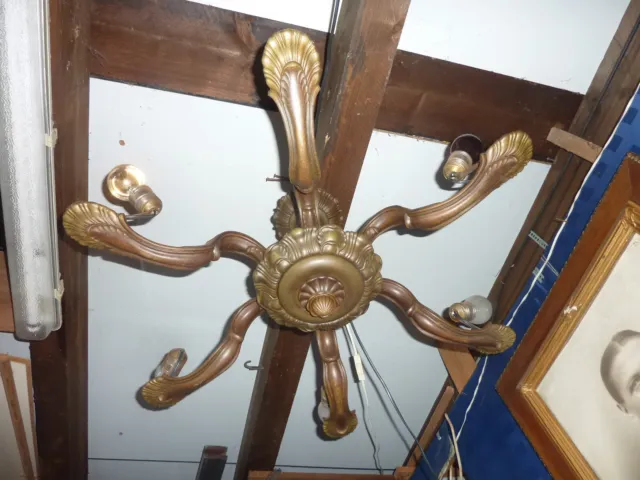 55 alte Hänge-Lampe Deckenlampe ca.1920 Kronleuchter Leuchter Art Deko 6 Arme