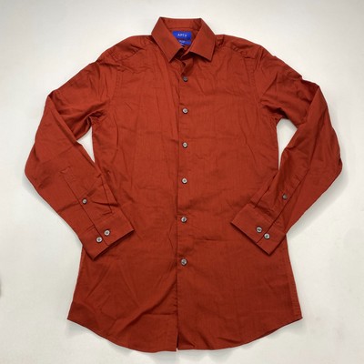 APT. 9 Easy Care Slim Fit Button Up Shirt Mens Small Burnt Orange Long Sleeve