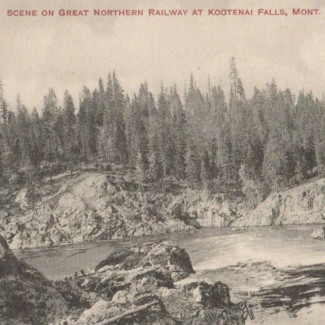 Great Northern Railway at Kootenai Falls Montana Postcard 1908 Oakes Photo
