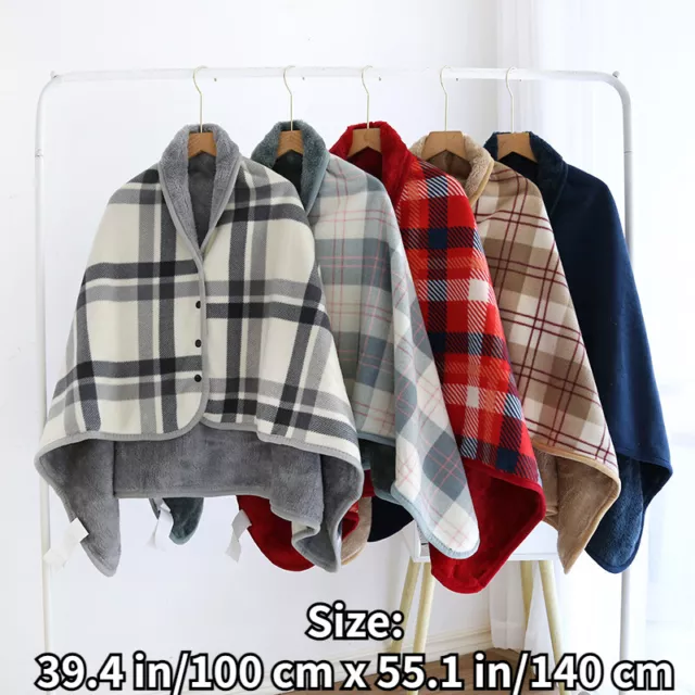 Velours Plaid Poncho Polaire Couverture Emballage Cape Châle Moelleux à Pression