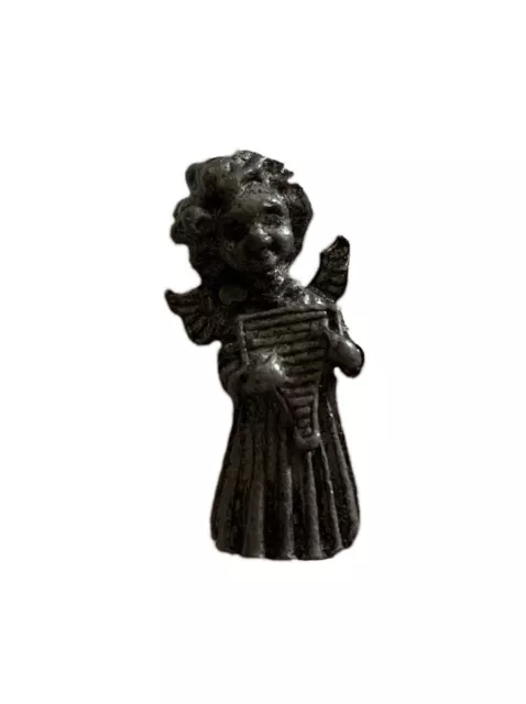 Vintage Adorable Pewter Angel With Harp Miniature Figurine Figure