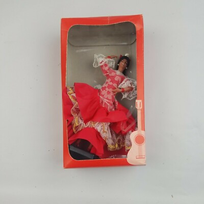 Vintage Govisa Spanish Flamenco Dancer Doll with box and stand Red 7 in