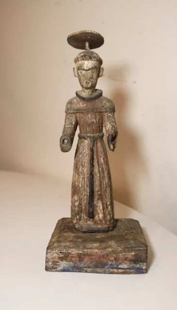 antique 1700's carved wood polychromed religious Santos saint sculpture statue