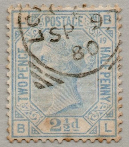 1880 Gran Bretagna Queen Victoria 2 1/2 Pence Azzurro Chiaro Piastra 19 Usato