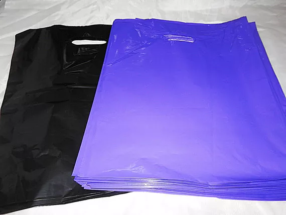 100 12x15 Glossy Purple and Black Low-Density Plastic Merchandise Bags WHandles