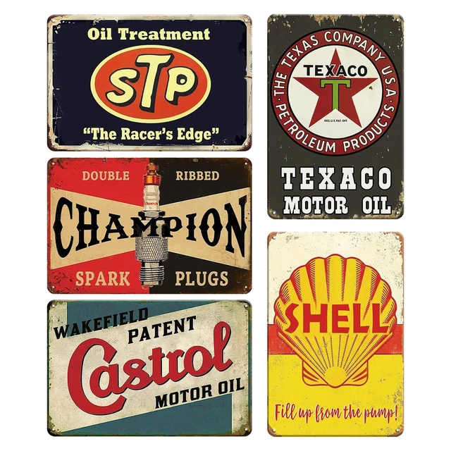 Set 5 Cartelli Decorativi In Metallo Stile Retrò 20x30 Cm – Targhe Per Garage, Officina E Bar, Impermeabili E Antiruggine, Con Fori Per Appendere