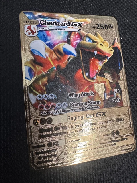 SHINING CHARIZARD GX Metal Gold Shiny Card Foil Pokmon Card Fan Art 1.51  - PicClick UK