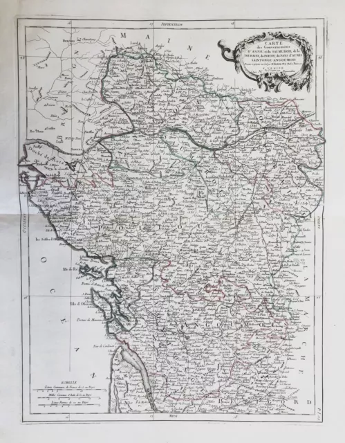 Anjou Pays-de-la-Loire Poitiers Nantes Chinon carte gravure map Santini 1777