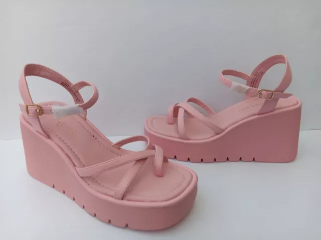 Madden Girl Vault Pink Paris Platform Wedge Strappy Sandals Women's Size 6.5 NEW