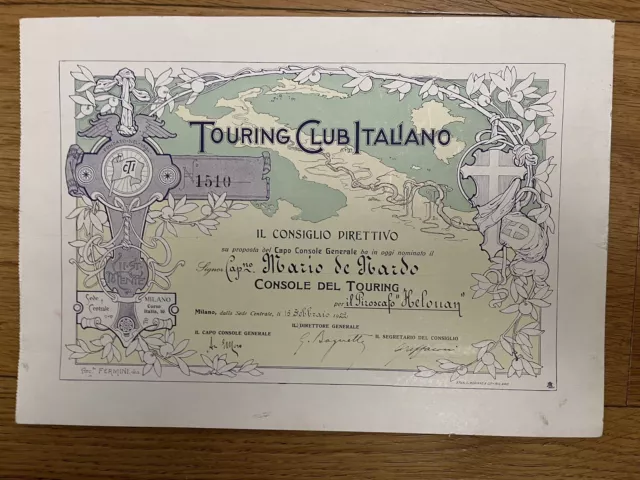 1922, Touring Club Italiano, diploma Console del Touring, piroscafo Helouan