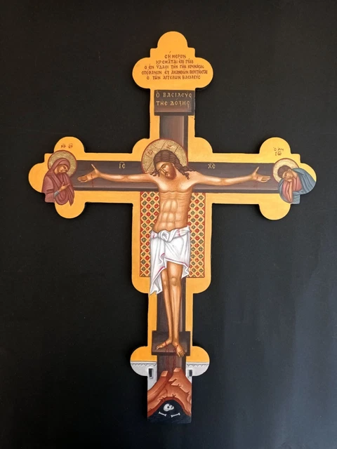 Crucifix Orthodoxe 14 Stations Croix Bois Olivier 17.8cm Avec 4 Icônes - Bethlehem Gifts