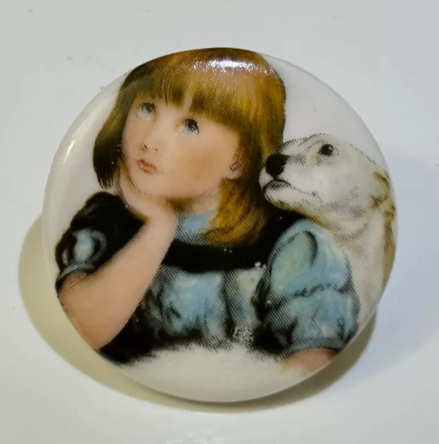 Medium Birchroft China Button "Girl & her Dog Button #2914