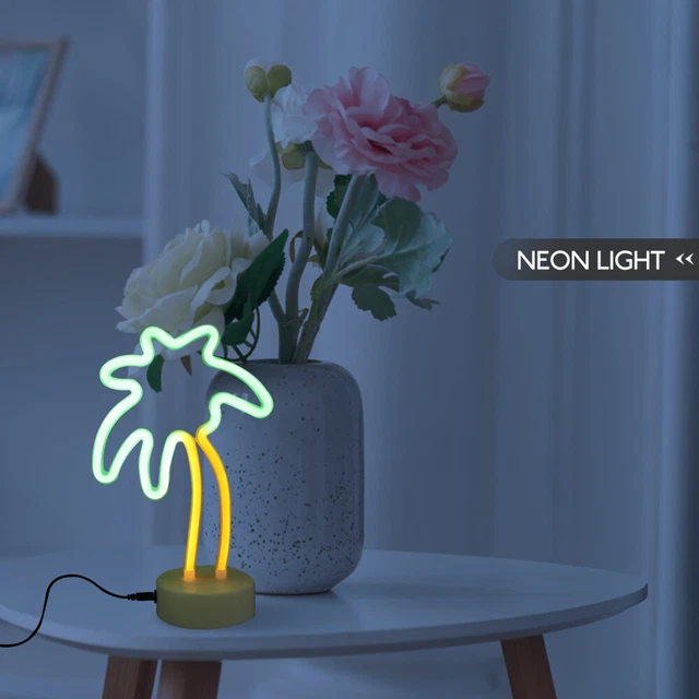 NEON PALM TREE Novelty Lights Desktop Night LED Bedside Lamp Safe £13.
