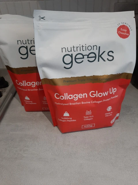 Mutition Geeks NUTRITION GEEKS COLLAGEN Glow Up Powder 420g x 2 £21.25 - PicClick UK