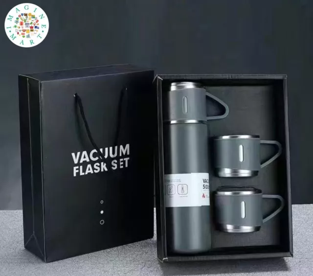 Stainless Steel Thermos Vacuum Flasks Hot/Cold Water Bottle Travel 3 Mug 500ml