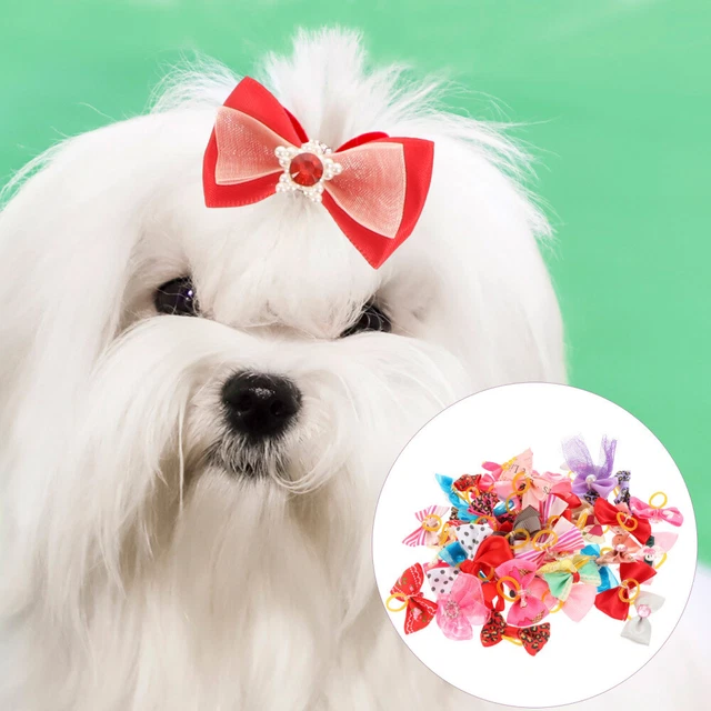 50 piezas Arte decorativo para mascotas Encantador perro arcos paño gato nudos de arco (z