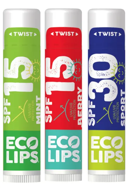 EcoLips Products Broad Spectrum Classic SPF Sunscreen Lip Balm 3 Flavors