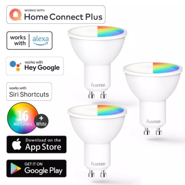 Hama 3x WLAN LED-Lampe GU10 5W RGB Kerze Dimmbar App-Steuerung für Alexa Google