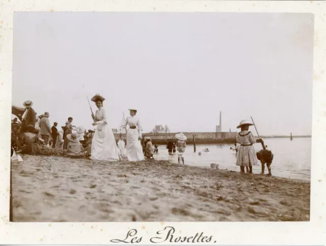 France, Femmes et enfants sur la plage, ca.1895, Vintage citrate print Vintage c