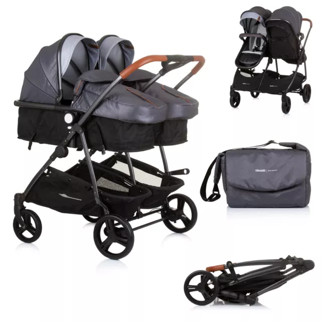 Artículo de segunda mano Chipolino cochecito para hermanos Duo Smart plegable convertible gris/gris claro