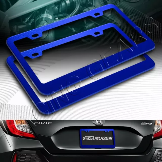 2Pc Blue Aluminum Alloy Metal License Plate Frame Holder Cover Front & Rear
