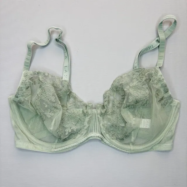 La Perla Bra SZ 2 34D Unlined Lace Green Underwire Adjustable Strap