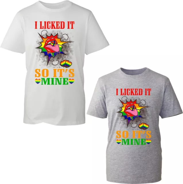 I Licked It So It's Mine LGBT T-Shirt Funny Lesbians Gay Pride Rainbow Colours