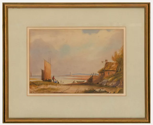 English School 19th Century Watercolour - Fishing Family