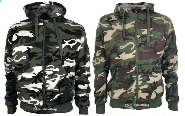 Mens Womens CAMOUFLAGE Hooded Fur Sherpa THERMAL Jackets Thick Warm Work Coat