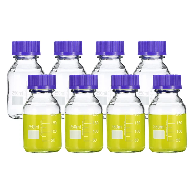 8 Pack Media Storage Bottles, 250ml Borosilicate Glass Graduated Bottles Clear