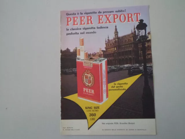 advertising Pubblicità 1961 SIGARETTE CIGARETTES PEER EXPORT