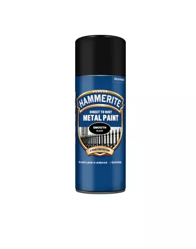 Hammerite Black Direct To Rust Smooth Aerosol Quick Drying 400ml Metal Paint