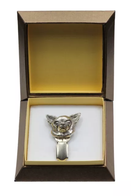 Chihuahua 2 - silver plated clipring with image of a dog in box, Art Dog UK