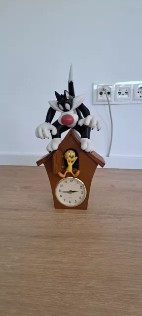 Kunstharz Figur UHR SYLVESTER mit TWEETY Looney Tunes