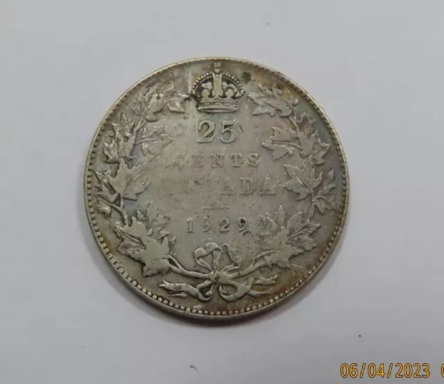 Canada 93 years old King George V Silver 25 Cents Quarter 1929 SCARCE