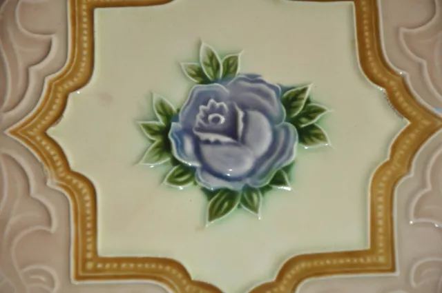 2 Pc Vintage Star & Flower Embossed Art Nouveau Architecture Tiles,Japan 2