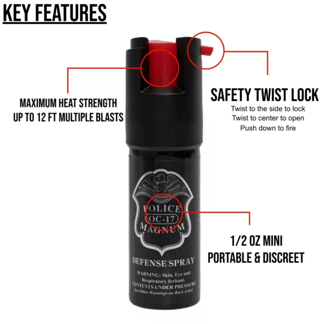 5 PACK Police Magnum pepper spray 1/2oz unit safety lock self defense security 2