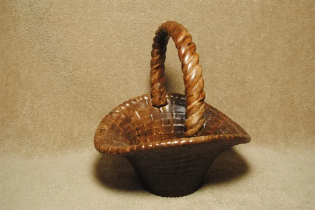 Vintage 1978 Decorative Ceramic Basket with Handle Bread Flowers Easter