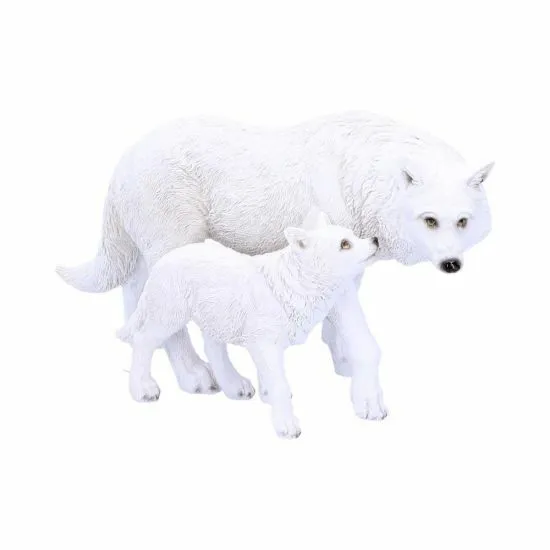 Nemesis Now Winter Offspring Mother & Baby White Winter Wolf Pup Gothic 27.5cm 2