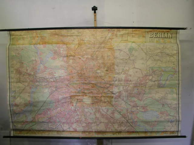 Schulwandkarte Carte Murale Map Berlin Ville De Plan 233x145cm ~1965