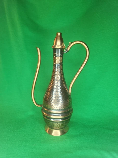 Israel Copper Slender Teapot Pitcher Israel Original Tags 8" Tall