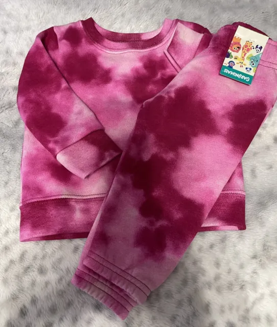 Infant Baby Girla Two piece Crewneck Sweatshirt. & Sweatpants PINK TIE DYE 6-9M