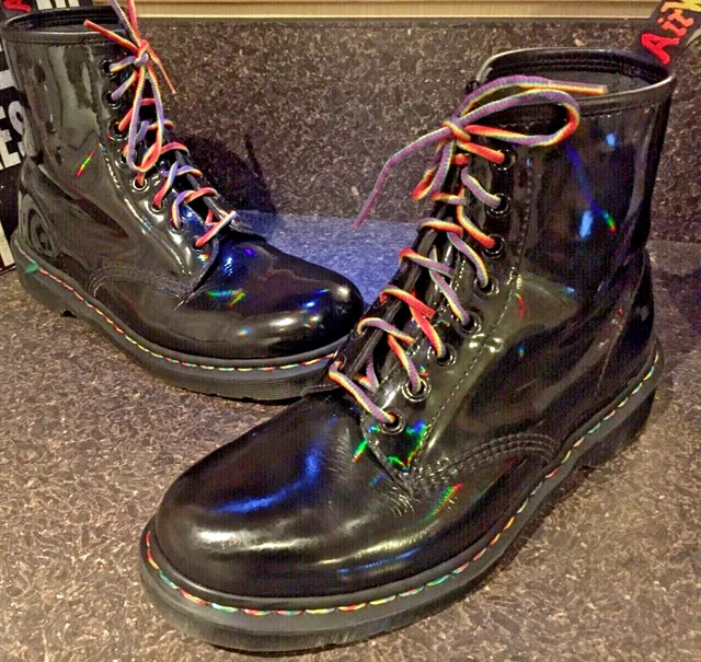 DR MARTENS 1460 black patent leather boots rainbow Pride Uk 9.5 EU 44 £