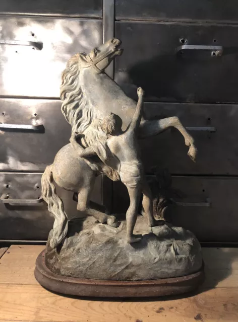 Statuette Régule XIXe - Cheval De Marly - Socle Bois - H 43,3 Cm
