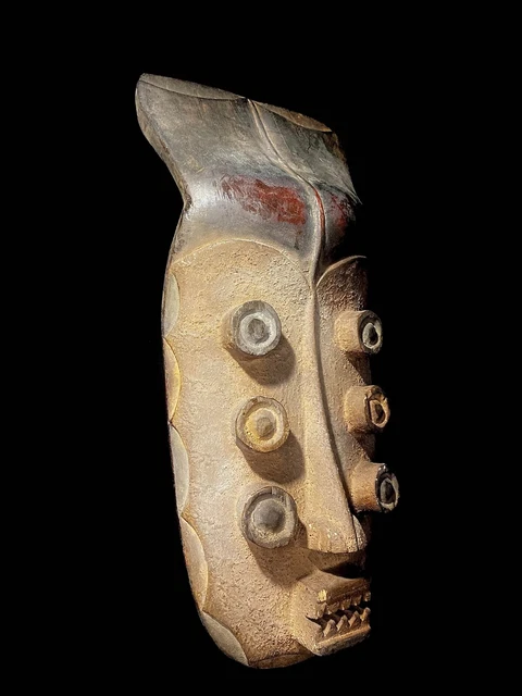 African Tribal Face Mask Wood Hand Carved Vintage Wall Hanging Grebo Kru-5732 22